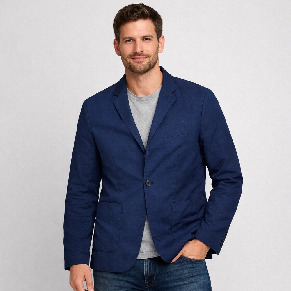 H&M Skinny Fit Men Blazer Blue Size 42R Slim Suit Jacket